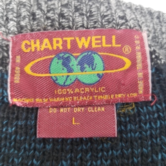 Vintage 90s Purple and Teal Printed Cozy Cardigan Grandpa Sweater Size Large - Picture 5 of 7